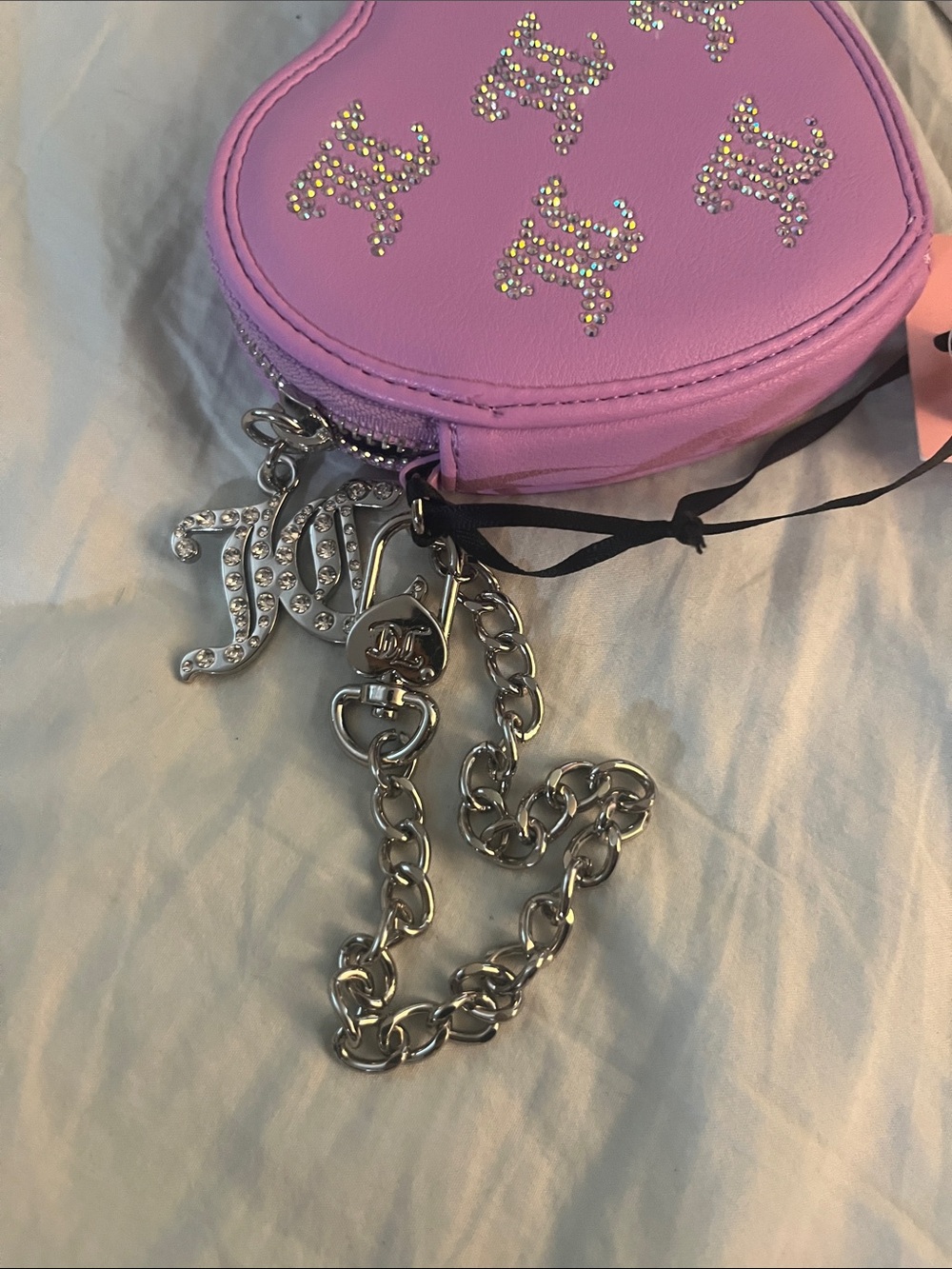 NWT Juicy Couture Pink Heart Crystal-Logo Key & Card Holder - Picture 2 of 5